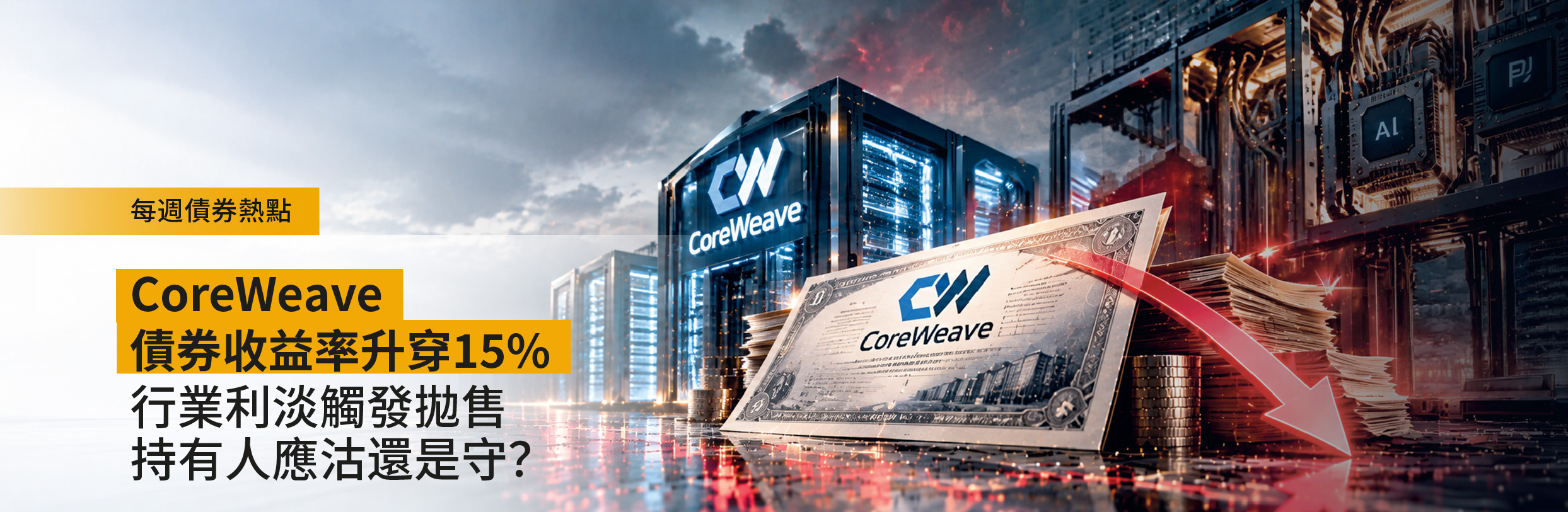 CoreWeave 債券殖利率突破 15%！產業逆風引發拋售潮，持有人應沽還是守？